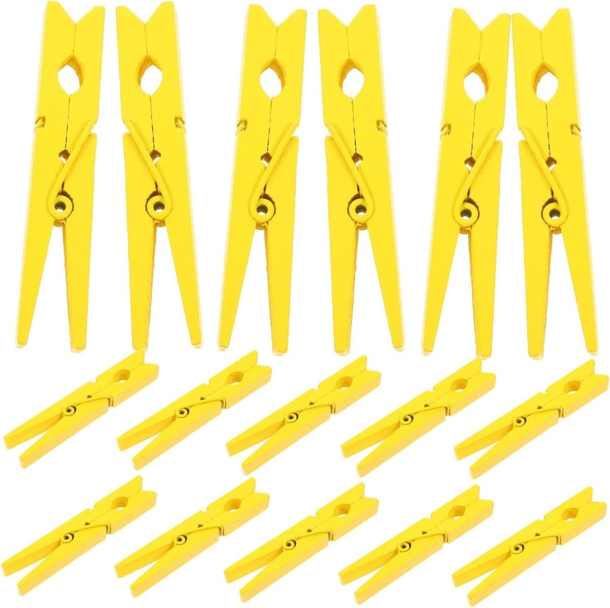 Houten Kledinghangers - Was Knijpers - Kleding Droge - Metalen Veer - 7.4 cm - Geel — afbeelding 1