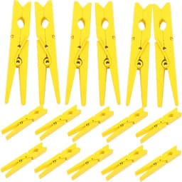 Houten Kledinghangers - Was Knijpers - Kleding Droge - Metalen Veer - 7.4 cm - Geel — thumbnail 1