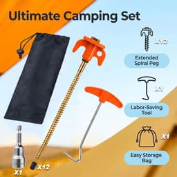 SnelShoppen - Tentpinnen 12 Stuks met Draaisluiting en Schroefdraad, Stevige Grondankers Inclusief Steeksleutel, Pinnentrekker en Opbergtas voor Campi — thumbnail 2