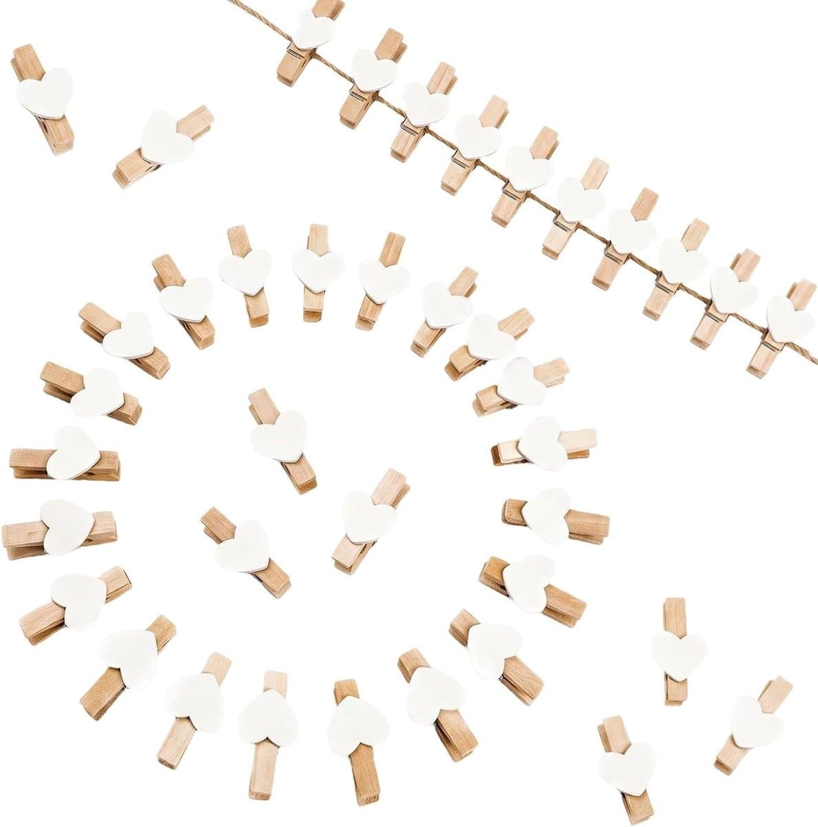 Houten Knijpers - Wasknijpers Mini - Decoratie Foto's - Hartvormig Design - 3 cm - Wit — afbeelding 1