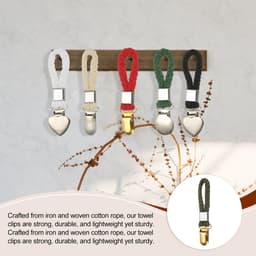 Dailygoods - Set van 5 Gevlochten Theedoekclips - Groen met Gouden Klem — thumbnail 2