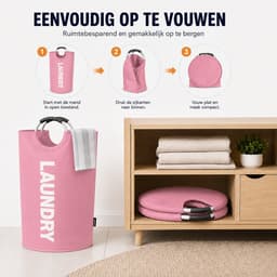 BOTC Wasmand - Waszak - Laundry basket - Wassorteerder - 38x63 cm - waszak vouwbaar - draagbaar wasbox - Roze — thumbnail 2