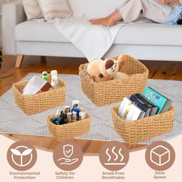 5 stuks gevlochten papierkoord opbergmandjes – Stapelbaar, voor badkamer, keuken, woonkamer — thumbnail 3