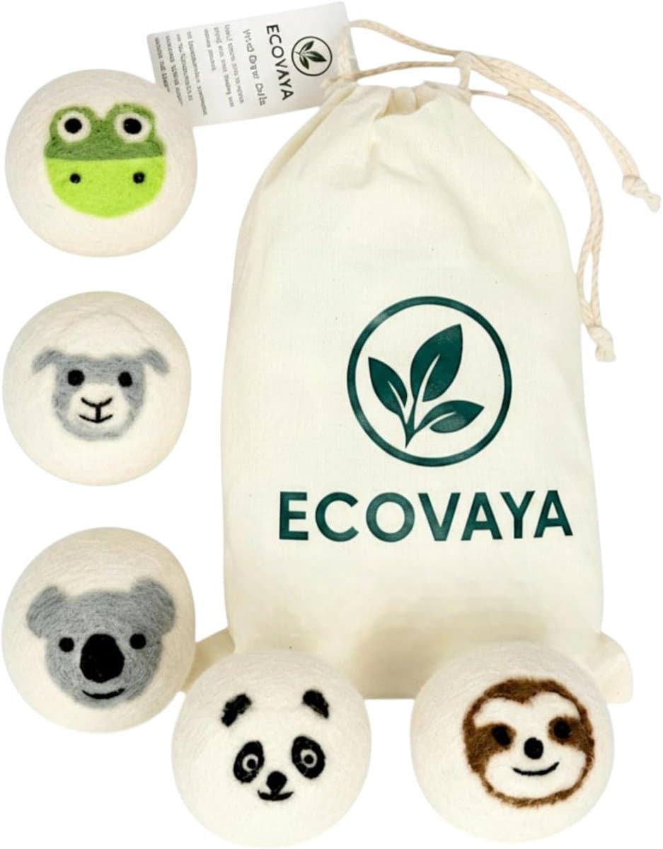 SnelShoppen - Droogballen Set 5-delig, Handvilten Diermotieven, 100% Wol, Herbruikbaar, Vermindert Droogtijd, Vrij van Chemicaliën en Plastic, Zacht v — afbeelding 1
