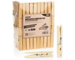SnelShoppen - 100x XXL Bamboe Wasknijpers - Grote Houten Klammen met Sterke Metaalveer - Onbehandeld Bamboe Klammen van 9.5 cm voor Was, Knutselen en