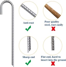 SnelShoppen - 8 Stuks Sterke Grondpinnen 40cm - Galvanized Stalen Grondankers met J-Haak - Roestvrij - Ideaal voor Camping, Tenten, Trampolines, Awnin — thumbnail 5
