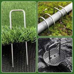SnelShoppen - Weed Cloth, U-vormige Grondankers, 50 Grondankers + 50 Bufferdiscs, Tuin, Groentetuin, 150 x 40 mm, Galvaniseerd, Sterk en Duurzaam — thumbnail 2
