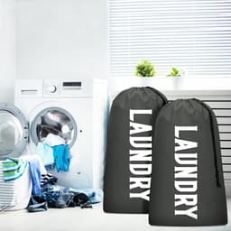 Solidchoice- Waszakken Groot - Opvouwbare Waszakken - 2 Stuks - Trekkoord - Scheurbestendig Nylon - 61 x 92 cm - Wasmand — thumbnail 4