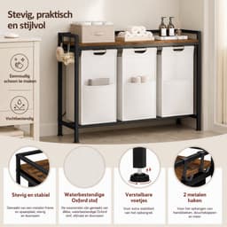 HomeGoodies - Wasmand 3 vakken - Wasmand - Wassorteerder - Totale afmetingen 96x30x71cm - Veelzijdige wasmandkast - Wit — thumbnail 5