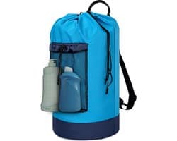 Grote Waterdichte Waszak van 90 Liter, Vouwbare Wasmand met Verstelbare Schouderbanden voor Reis en Studenten, Ideaal voor Vuile Was en Woonkamers, Donkerblauw en Zwart