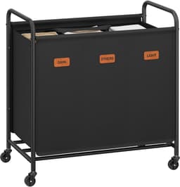 SONGMICS Roll Wasmand, 3-Compartiment Wasserij Collector, 170 L Wasmachine, Mobiele Waskar, 5 Labels, voor Wasruimte, Slaapkamer, Badkamer, Inkt Zwart — thumbnail 1