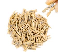 SnelShoppen - 100x Mini Clips 25 mm - Houten Wasknijpers, Sterke Mini Clip voor Creatief Gebruik, Perfect voor Feest, Tuin en Keuken