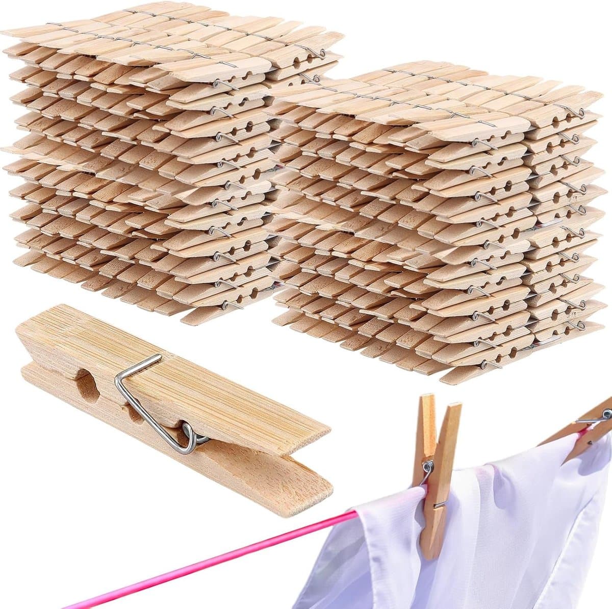 400 Stuks Houten Kledingknijpers 6x1cm - Natuurlijke Houten Knijpers voor Handwerk, Foto's en Kaarten Hangen — afbeelding 1