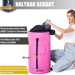 SnelShoppen - Waszak voor op reis, XXL 115 liter, opvouwbare opbergzak met 2 gevoerde schouderbanden, kledingtas, plunjezak, rugzak, roze voor vakanti — thumbnail 4