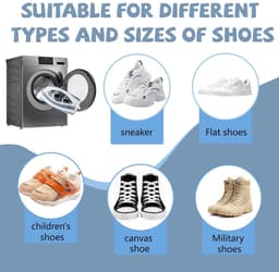 Schoenwaszak - Sneaker waszak - 2 stuks - Waszak voor schoenen - Herbruikbaar - Wasnet Voor Schoenen - Wasmachine&Droger - Schoenen Waszak - Voor Sneakers en Tennisschoenen - Netje Anti-Vervorming - Blauw/Wit — thumbnail 5