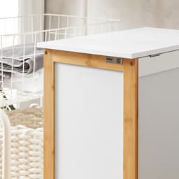 ITRONIQ Wasmand Met Deksel 90L - Bamboe Wasbox Met Uitneembare Waszak - Opbergmand Voor Wasgoed - Wit/Naturel 50x30x60 cm — thumbnail 5