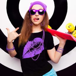 jaren 80 Kostuum Accessoires Set, Lips Print T-Shirt Kant Hoofdband Oorbellen Ketting Armband voor 80s Thema Party (Paars, XXL) — thumbnail 2