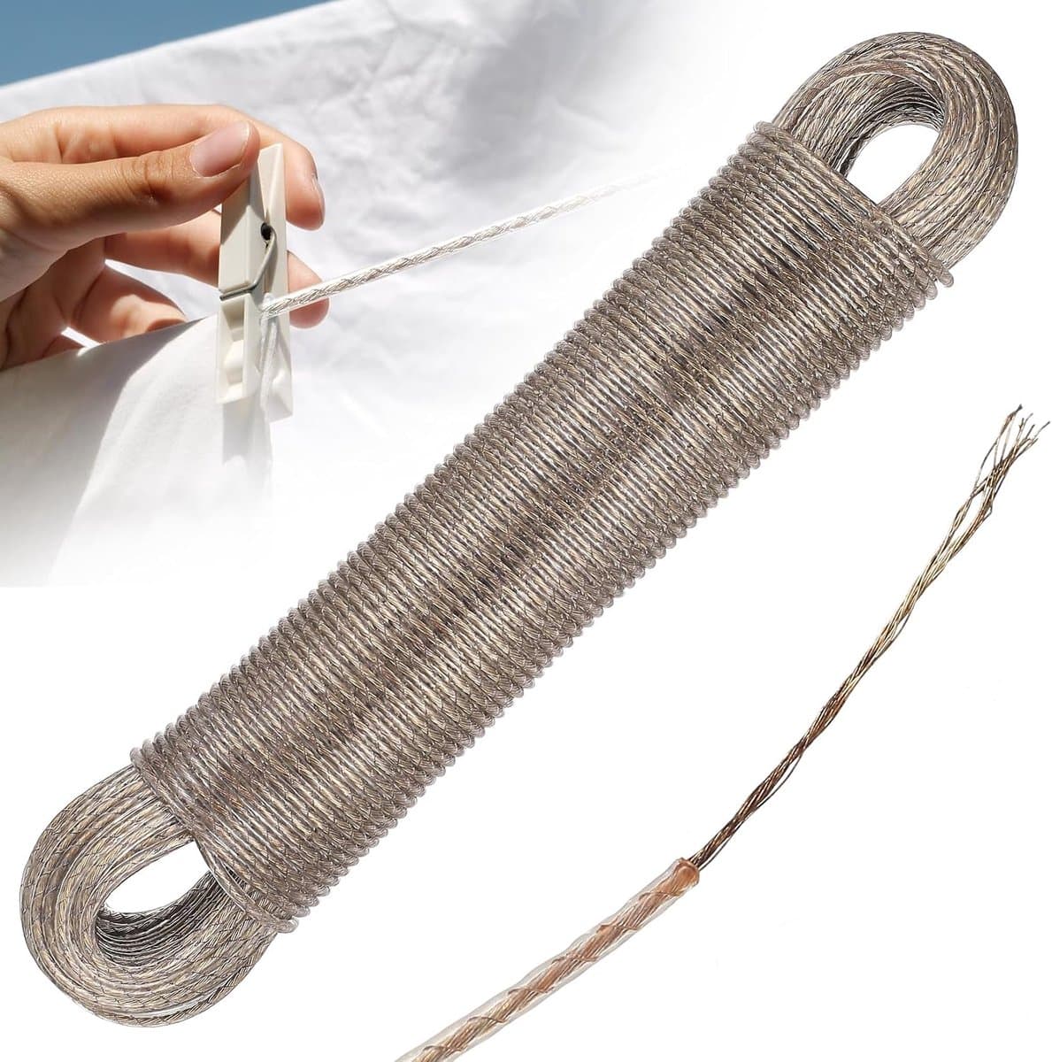 gebruik waslijn touw, kleerhangers, 3mm waterdichte stalen kern waslijn zwaar gebruik 30m tuin touw kleerhangers voor buiten tuin reizen waslijnen lijnen — afbeelding 1