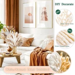 Gedroogd Pampasgras - 83 Stuks Natuurlijke Gedroogde Bloemen, Bruin, Wit Pampasgras, Lagurus Decoratie en Gedroogde Bloemen Boeket voor Bruiloft Woonkamer Vazen Boho Home Feest Decoratie — thumbnail 4