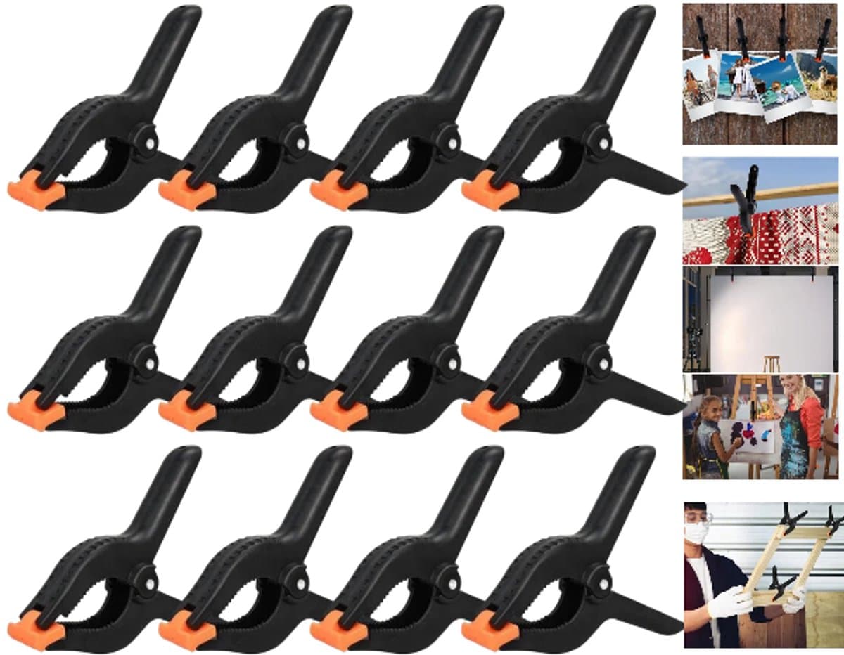 Verpakking van 12 stuks - A-frame clips - Veerclips - Clips voor zwembadafdekkingen - Kunststof veerclips - 9*7 cm - Snel klemmend - Geschikt voor marktkramen, fotostudio's, houtbewerking, fotografieachtergronden, doe-het-zelf kunstprojecten — afbeelding 1