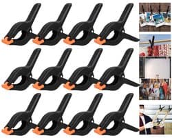 Verpakking van 12 stuks - A-frame clips - Veerclips - Clips voor zwembadafdekkingen - Kunststof veerclips - 9*7 cm - Snel klemmend - Geschikt voor marktkramen, fotostudio's, houtbewerking, fotografieachtergronden, doe-het-zelf kunstprojecten