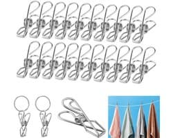 Wasknijpers 100 Stuks - Roestvrij Staal - Sleutelringen 50 Stuks - UV-bestendig - Voor Kleding/Handdoeken - Verbeter je Levenskwaliteit - Klemmen