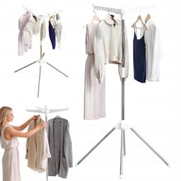 Wasgoed - Draaibaar Droogrek 3 Armen - 165cm×57cm×57cm - 360° Draaibaar & 27 Haken - Roestvrij Staal & 10kg - Opvouwbaar & Compact - Voor Binnen & Balkon — thumbnail 1
