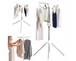 Wasgoed - Draaibaar Droogrek 3 Armen - 165cm×57cm×57cm - 360° Draaibaar & 27 Haken - Roestvrij Staal & 10kg - Opvouwbaar & Compact - Voor Binnen & Balkon