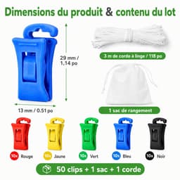 SnelShoppen - Set van 50 gekleurde sokkenklemmen met opbergtas en waslijn, perfect voor sokkenclips, sorteren en organiseren in de wasmachine en droge — thumbnail 3