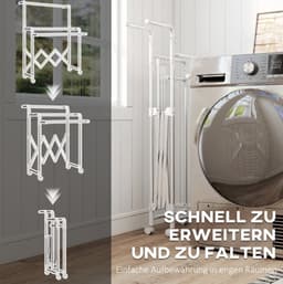 HAUSS SPOLE Droogtoren – Verstelbare Stangen 150 x 103 x 197 cm – Roestvrij Staal – Zilver – Inklapbaar Vrijstaand Droogrek Op Wielen — thumbnail 2