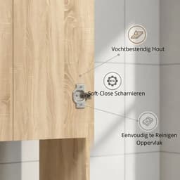 Noventra - Wasmachinekast - Wasmachine Ombouw - Opbergkast - 2 Deuren - 3 Opbergvakken - Houtlook - 64 x 25,5 x 190 cm — thumbnail 4