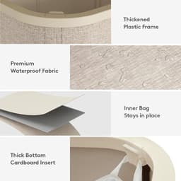 Wasmand met Deksel, Laundry Basket met Verwijderbare Zakken, Grote Opvouwbaar Wasmanden 2 Vakken voor Waskamer, Slaapkamer, Badkamer, Slaapzaal, 145L, Beige — thumbnail 3
