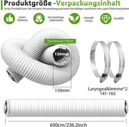 Afvoerslang Ø 150 mm lengte 6 m flexibel pvc aluminium buis airconditioning ventilatieslang flexibele slang aluminium voor mobiele airconditioning wasdroger afzuigkap droger — thumbnail 4