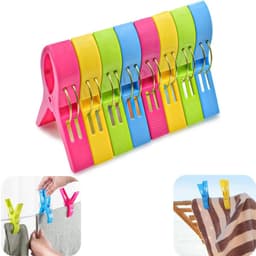 8 stuks klemmen - wasknijpers - winddichte klemmen - antislip klemmen - handdoekklemmen - dekenklemmen - antislip - stevig - duurzaam - herbruikbaar - roestvrij - opbergaccessoires - geschikt voor balkon, strand, handdoek (meerkleurig, 13*8,35 cm) — thumbnail 1