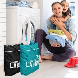Wasnetjes met ritssluiting - Zwart + Pauwblauw - 46 x 58 cm - Waterdichte Polyester Reiswaszakken - Voor Reizen en Sport — thumbnail 2