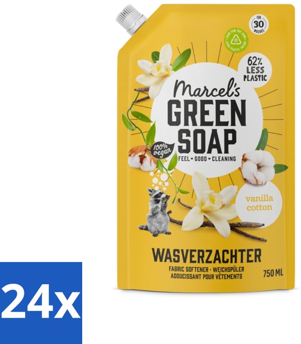24 x Marcel's Green Soap - Wasverzachter - Navulling - Katoen & Vanille - Zachte frisheid- 30 Wasbeurten - 750 ml - Wasverzachter - Katoen Geur - Vanille Geur - Milieuvriendelijk - Navulverpakking — afbeelding 1