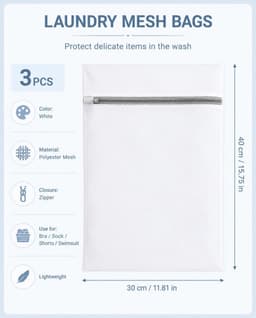 SnelShoppen - Waszakken 3 Stuks, Wasmachine Covers met Rits 30 x 40 cm, Delicate Waszakken voor Sokken, Bh's, Mesh Pockets, Anti-Pilling en Anti-Defor — thumbnail 2