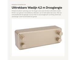 Waslijn Uittrekbaar 4,2 m - Wanddroger - Roestvrij Staal - Compact - 30 kg Draagkracht - Inclusief Bevestigingsmateriaal - Droogrek