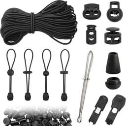 SnelShoppen - Elastisch Rubber Koord 35m 3mm Zwart - Compleet met 50 Koordklemmen, 40 Koordstoppers, Ideaal voor Waslijn, Rugzak, Camping en Creatieve — thumbnail 1
