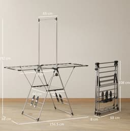 COVREO Droogrek 156,5 x 68 x 192 cm zilver, RVS met 4 schoenenhouders — thumbnail 5
