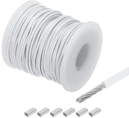 SnelShoppen - 30 meter roestvrijstalen kabel 304 1/16 inch (1,5 mm) vinyl gecoat met 6 aluminium sleeves voor ophangen, waslijn, decoratie, tuin en fe — thumbnail 1