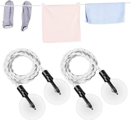 2-pack - Waslijn - Elastische reiswaslijn - Droogtouw - Elastisch ontwerp zonder clips - Inclusief zuignappen en haken - Draagbare waslijn voor thuis, kamperen, hotels en buiten - 1,5 m - Rekbaar tot 2,5 m - Wit — thumbnail 1