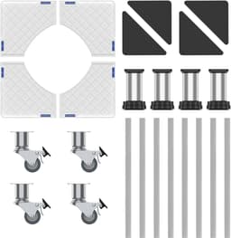 Onderstel voor wasmachine met 4 wielen + 4 poten, berenbelasting 300 kg | Voetstuk voor wasmachine, droger, koelkast, verstelbare breedte 48-65 cm, hoogte 14-17 cm, antislip, schokabsorberend — thumbnail 5
