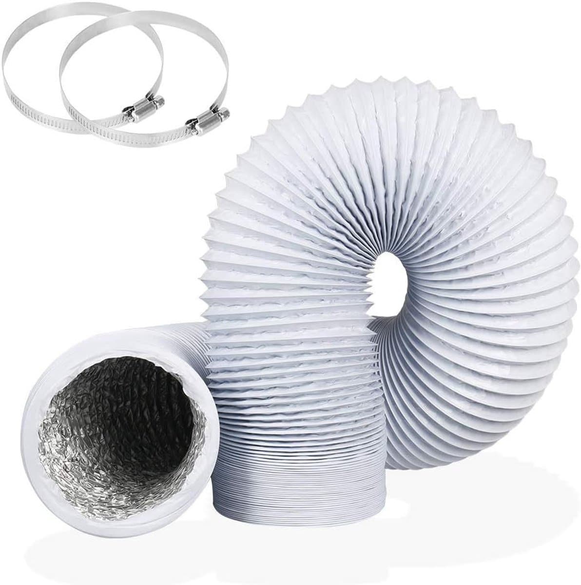 Draagbare airconditioningslang, 100 mm, flexibele ventilatieslang van PVC en aluminium, geschikt voor afzuigventilatoren, airconditioners, drogers en afzuigkappen,Wit 1m — afbeelding 1