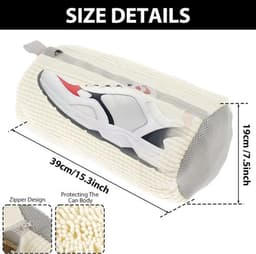 Set van 2 Schoenwaszakken - Wasmachine - 39 x 19 cm - Schoenentas - Waszak met Rits - Herbruikbare Schoenen - Waszak voor Schoenpoetsen - 2 Stuks - Wit — thumbnail 5