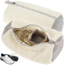 Set van 2 Schoenwaszakken - Wasmachine - 39 x 19 cm - Schoenentas - Waszak met Rits - Herbruikbare Schoenen - Waszak voor Schoenpoetsen - 2 Stuks - Wit — thumbnail 1