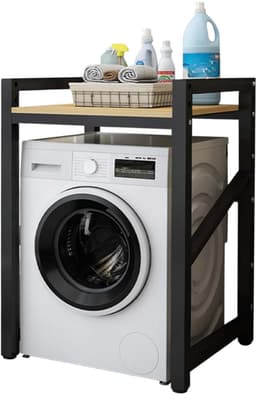 Livista Wasmachinerek - Wasmachine kast - Badkamerrek – Ruimtebesparende Wasmachine Organizer – Stalen Frame – 3 Hoogtestanden – Water-, Kras- en Hittebestendig Werkblad – Antislip Voetjes – 200 kg Draagvermogen - Zwart/Hout — thumbnail 1