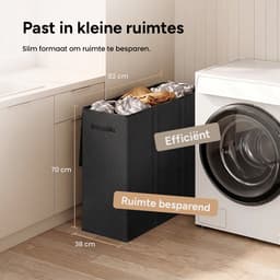 Soverdi - Drie Vakken Met Deksel - 3 in 1 Wasmand - Sorteer Wasmand - Opvouwbaar - Wassorteerder - Dichte Wasmand - Dubbele Wasmand - Laundry Basket - Wasbox - Organizer Kleding - Stof - Zwart - Zwarte - 180L — thumbnail 5