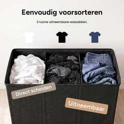 Soverdi - Drie Vakken Met Deksel - 3 in 1 Wasmand - Sorteer Wasmand - Opvouwbaar - Wassorteerder - Dichte Wasmand - Dubbele Wasmand - Laundry Basket - Wasbox - Organizer Kleding - Stof - Zwart - Zwarte - 180L — thumbnail 4