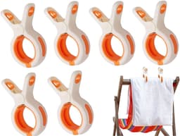 6 stuks - Grote Wasknijper - Quiltclips - Wasknijpers - Grote Knijpers - Handdoek Klemmen - Strandlakenclip voor strandstoel - Winddicht - Voor dagelijks wasgoed, strandhanddoek, badhanddoek, beddengoed en dikke kleding-Wit+Oranje — thumbnail 1